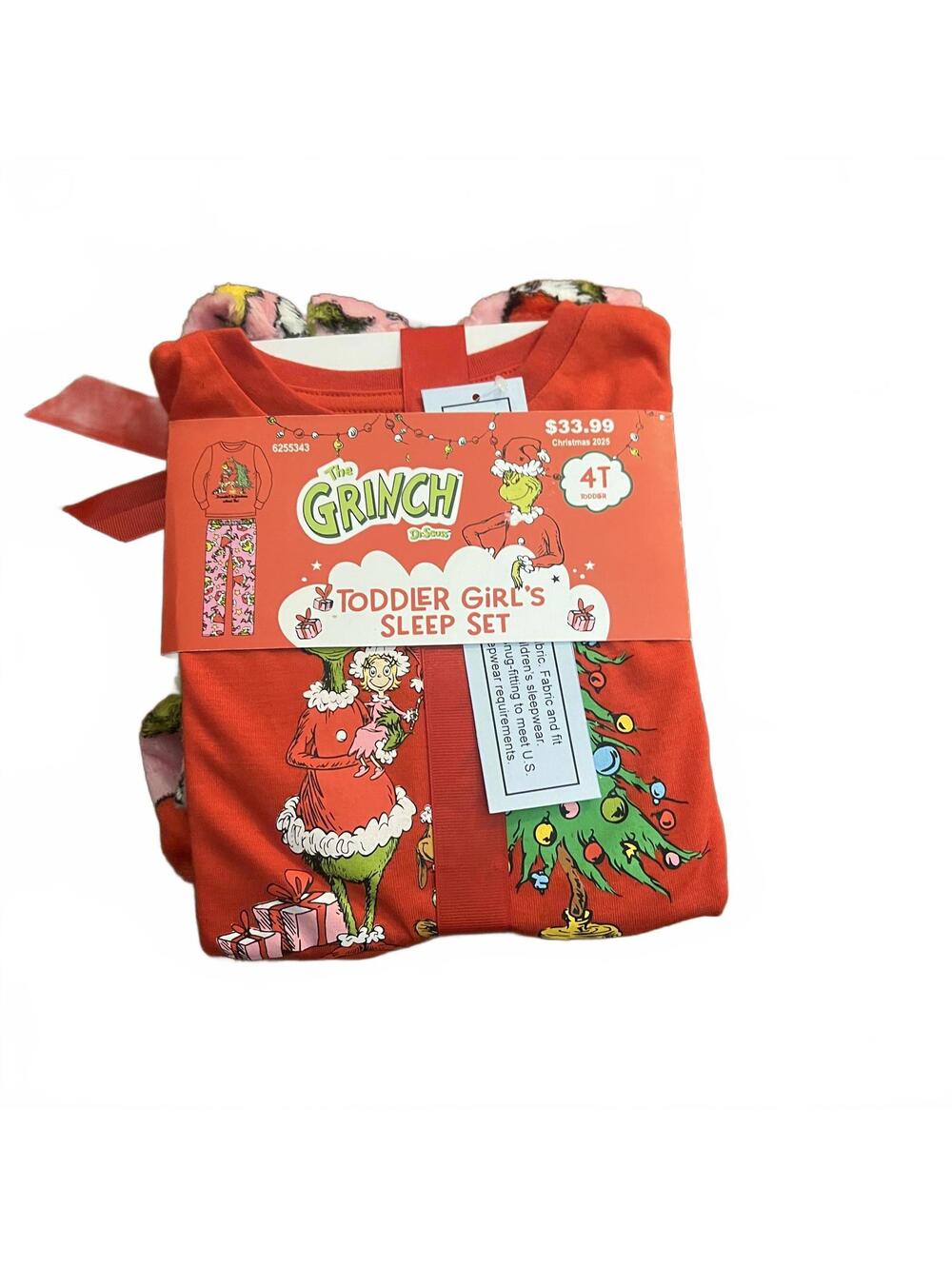 The Grinch Toddler Girl's Sleep Set 4T Christmas Pajamas